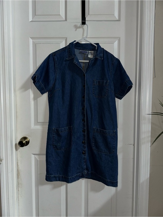 Erika & Co Dresses & Skirts - Vintage Button-Front Short Sleeve Denim Dress - Dark Blue